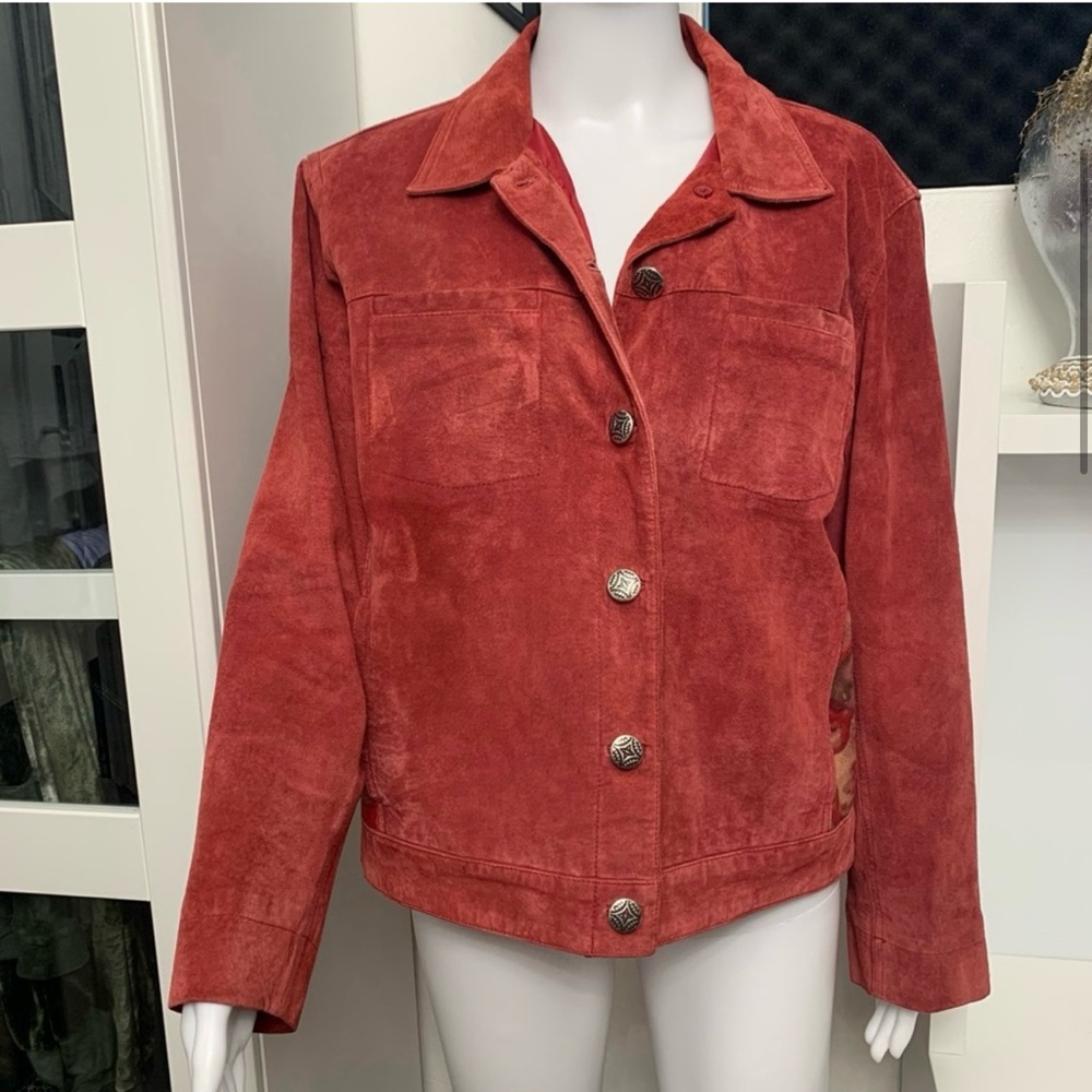 Chico's Floral Red Suede Jacket - Picture 3 of 6